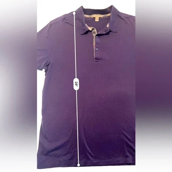 Burberry Brit Nova Check Placket Cotton Dark Purple Men’s Polo Shirt Size L​​​​